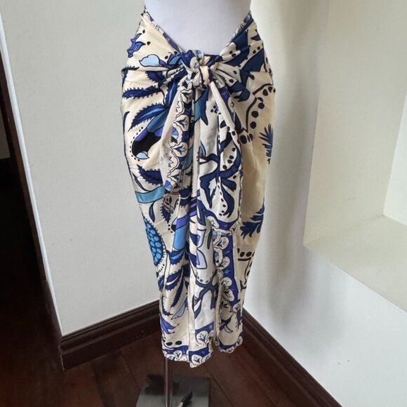 Johanna Ortiz Magic Floral Twist Pareo In China Blue Scarf Sarong Wrap - Picture 3 of 10